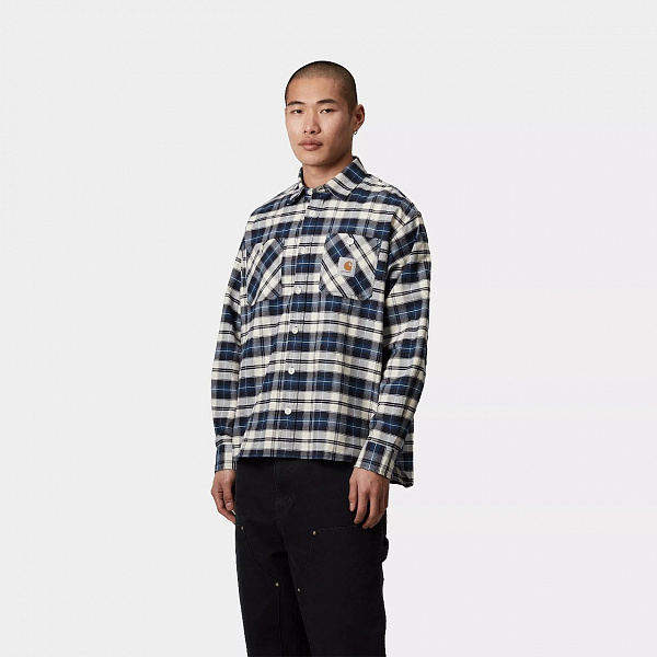 Рубашка CARHARTT WIP L/S Tarbell Shirt TARBELL CHECK, DARK NAVY / WHITE