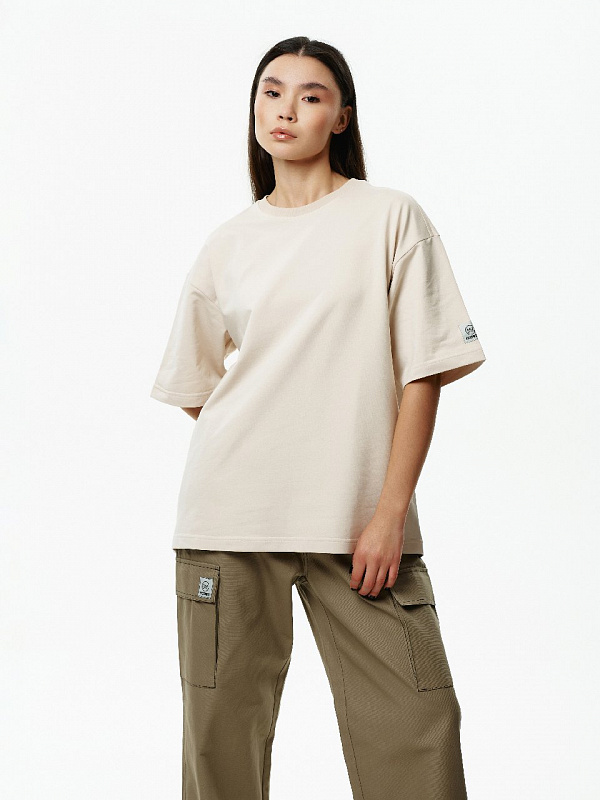 Футболка THE BAD FRIENDS UNIBasic left sleeve logo 250гр бежевый