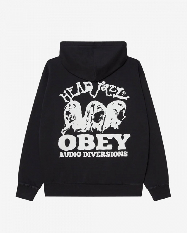 Худи на молнии OBEY HEAD JAZZ FADED HOOD DIGITAL BLACK FADED WASH