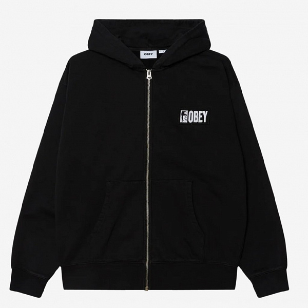 Худи на молнии OBEY MARGIN FADED ZIP HOOD DIGITAL BLACK FADED WASH