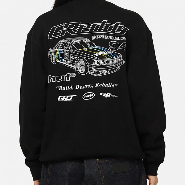 Свитшот HUF X GREDDY RETRO MOD CREW BLACK