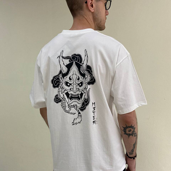 Футболка МЯТЕЖ "ONI MASK" оверсайз белый