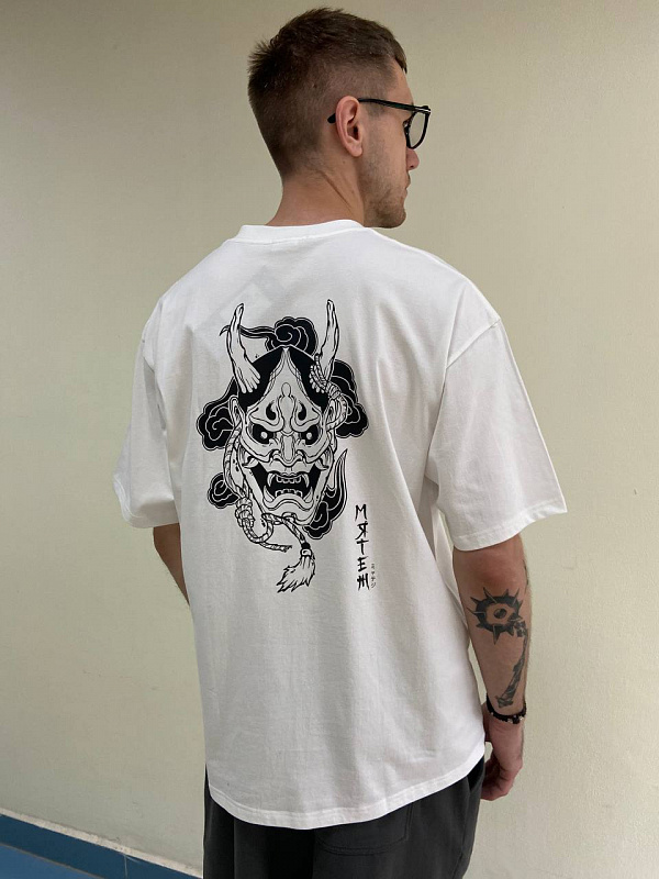 Футболка МЯТЕЖ "ONI MASK" оверсайз белый