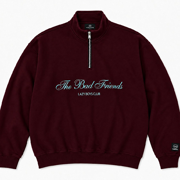Толстовка THE BAD FRIENDS Half-Zip "Lazy boys club" 420гр бордовый