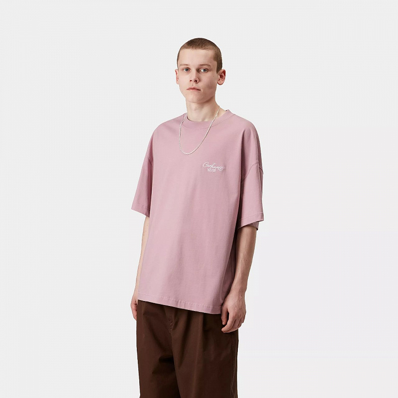 Футболка CARHARTT WIP S/S Signature Script T-Shirt HORTENSIA / WHITE