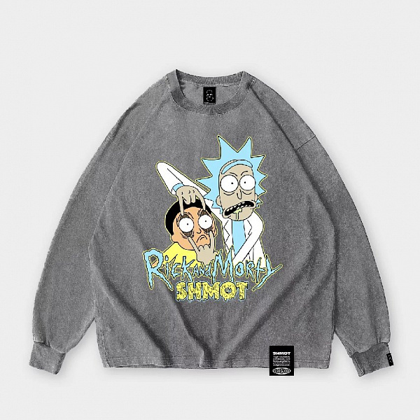 Лонгслив SHMOT "RICK & MORTY 2", GARMENT DYE серый