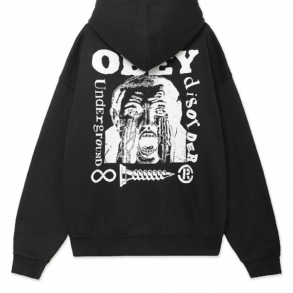 Худи OBEY UNDERGROUND FADED HOOD DIGITAL BLACK FADED WASH