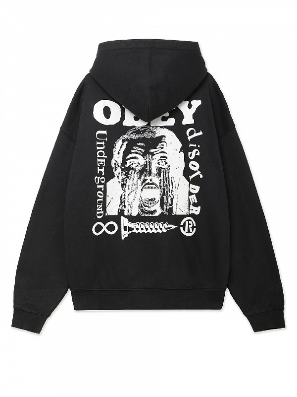 Худи OBEY UNDERGROUND FADED HOOD DIGITAL BLACK FADED WASH