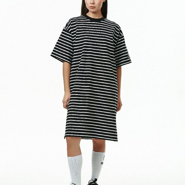 Футболка THE BAD FRIENDS Dress T-shirt Stripes удлиненное черно-белый