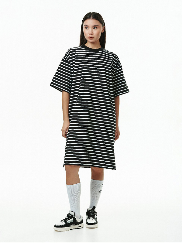 Футболка THE BAD FRIENDS Dress T-shirt Stripes удлиненное черно-белый
