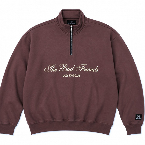 Толстовка THE BAD FRIENDS Half-Zip "Lazy boys club" 420гр коричневый