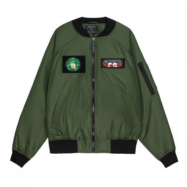 Куртка бомбер MEDOOZA с патчами "Head" зеленый