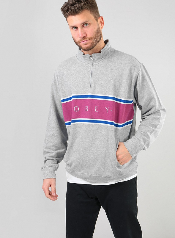 Толстовка без капюшона OBEY PALISADE MOCK NECK ZIP HEATHER GREY