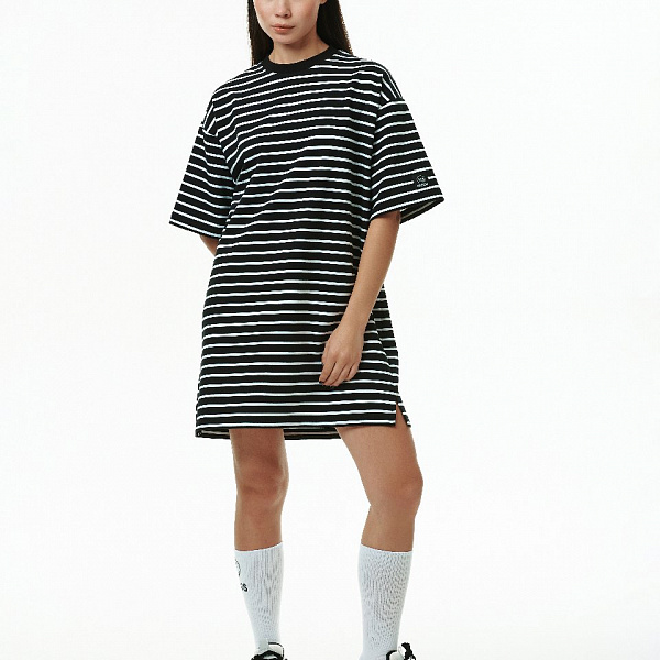 Футболка THE BAD FRIENDS Dress T-shirt укороченное Stripes 250гр черно-белый