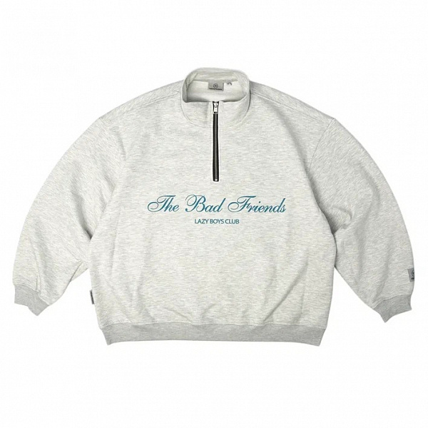 Толстовка THE BAD FRIENDS Half-Zip "Lazy boys club" 420гр серый меланж