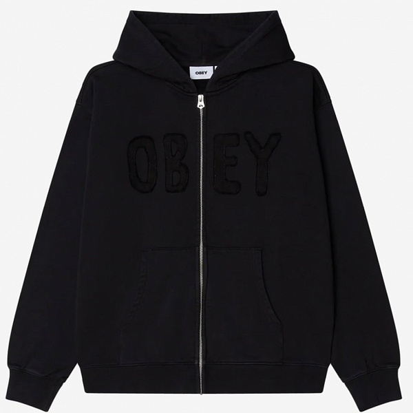 Худи на молнии OBEY HYBRID FADED ZIP HOOD DIGITAL BLACK FADED WASH