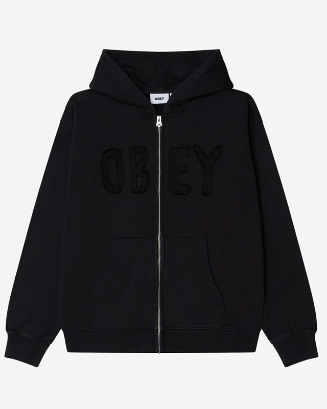 Худи на молнии OBEY HYBRID FADED ZIP HOOD DIGITAL BLACK FADED WASH