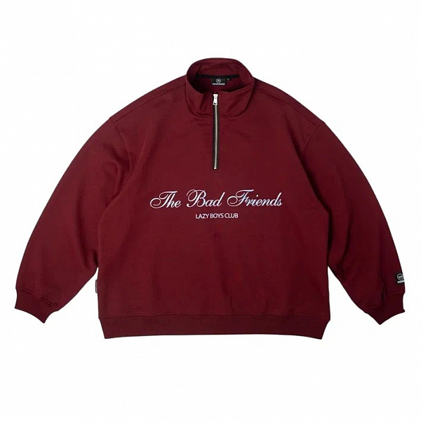 Толстовка THE BAD FRIENDS Half-Zip "Lazy boys club" 420гр бордовый