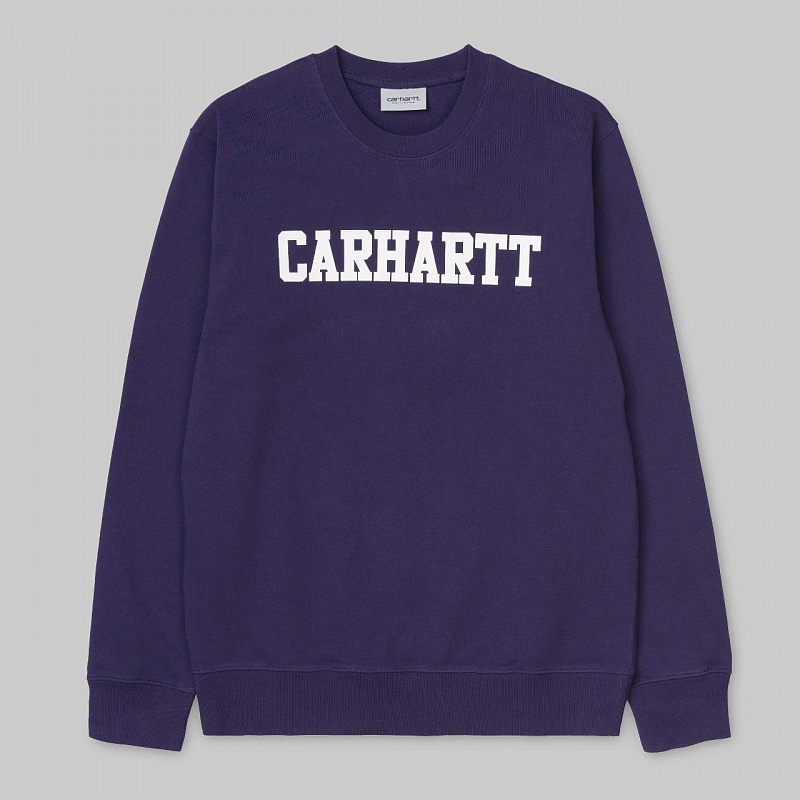 Толстовка CARHARTT WIP без капюшона College Sweatshirt ROYAL VIOLET / WHITE