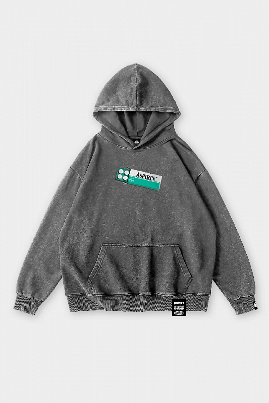 Худи SHMOT "ASPIRINE", GARMENT DYE серый