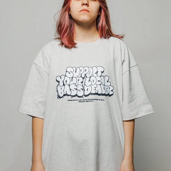 Футболка HARD LUNCH x Lady Waks оверсайз Repeat серый меланж