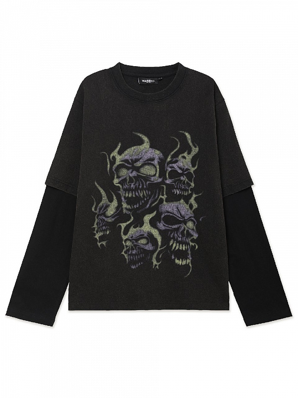 Лонгслив WASTED PARIS SKULL T-AGE FADED BLACK/BLACK