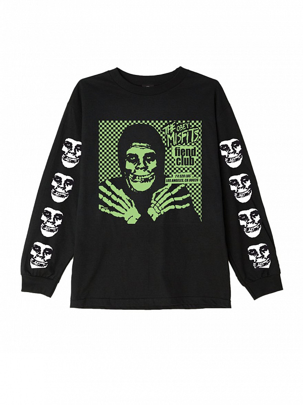 Футболка с длинным рукавом OBEY x MISFITS FIEND CLUB HALLOWEEN мужская, черная.