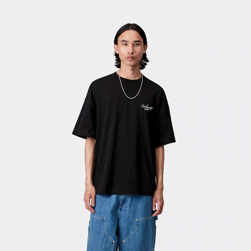 Футболка CARHARTT WIP S/S Signature Script T-Shirt BLACK / WHITE
