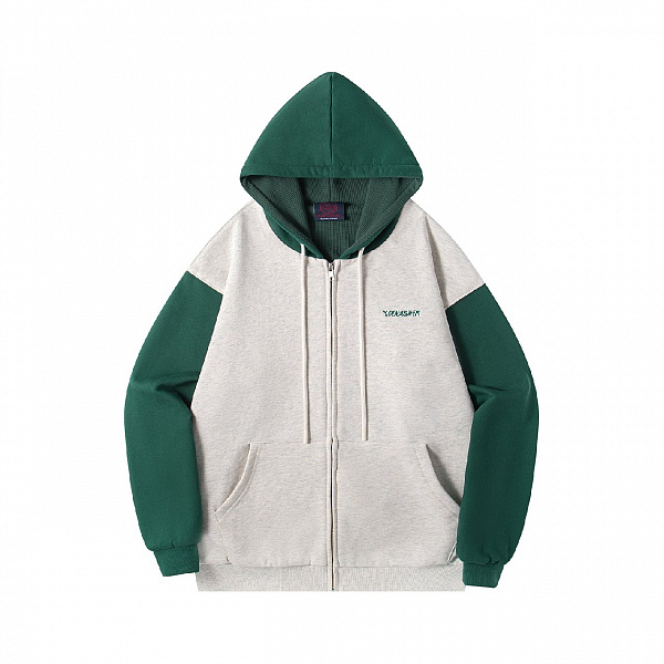 Худи на молнии YMKA SHIX "HTF" светло-серый/зеленый