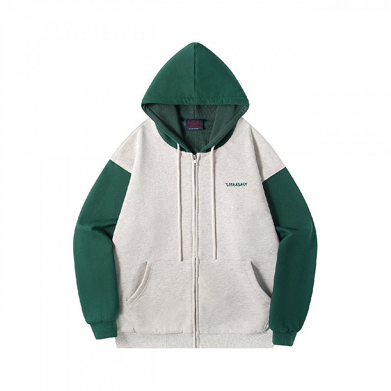 Худи на молнии YMKA SHIX "HTF" светло-серый/зеленый