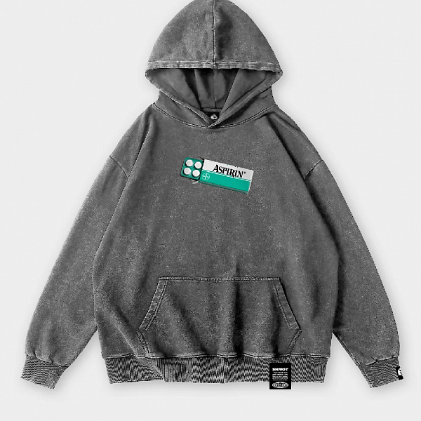 Худи SHMOT "ASPIRINE", GARMENT DYE серый