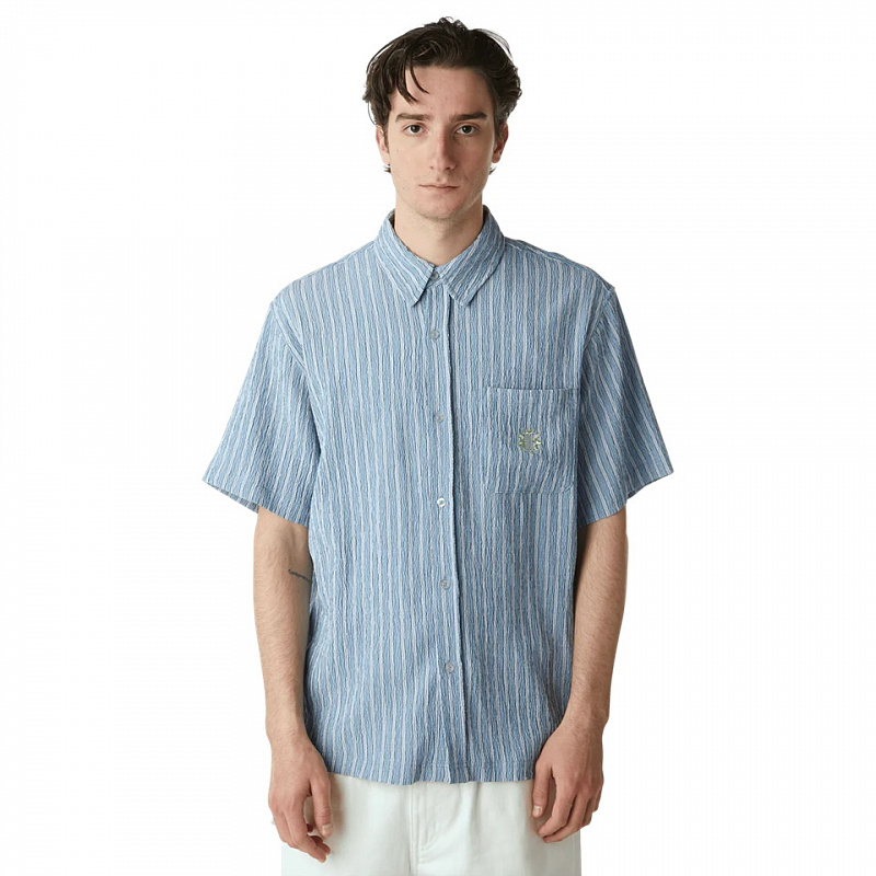 Рубашка HUF APOLLO S/S STRIPED SHIRT POOL BLUE