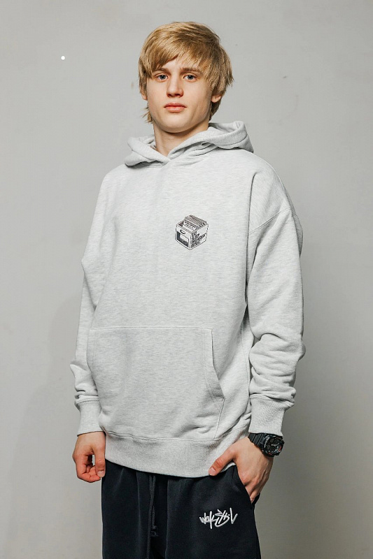 Худи HARD LUNCH x Lady Waks оверсайз Repeat серый меланж