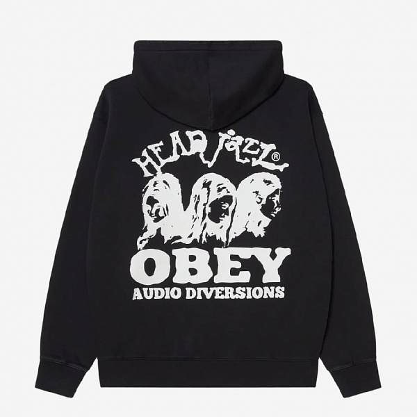 Худи на молнии OBEY HEAD JAZZ FADED HOOD DIGITAL BLACK FADED WASH