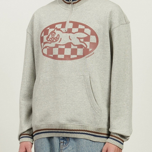 Толстовка на молнии ICECREAM CHECKER RUNNING DOG QUARTER ZIP HEATHER GREY