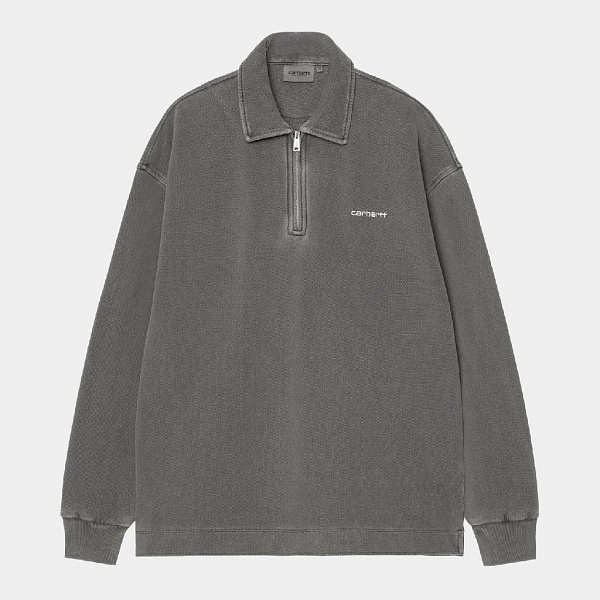Свитшот CARHARTT WIP Pique Script Sweat BLACK / WHITE (GARMENT DYED)