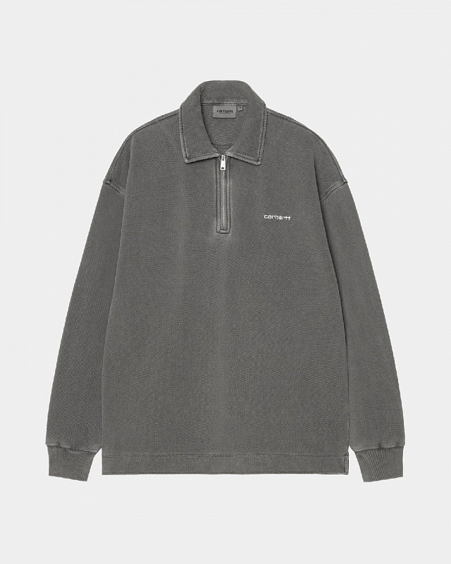 Свитшот CARHARTT WIP Pique Script Sweat BLACK / WHITE (GARMENT DYED)