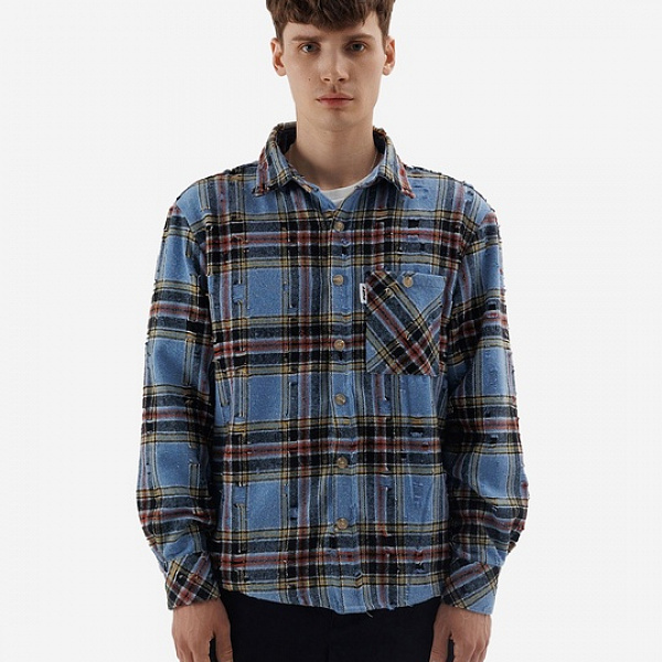 Рубашка RUFF ripped plaid shirt blue