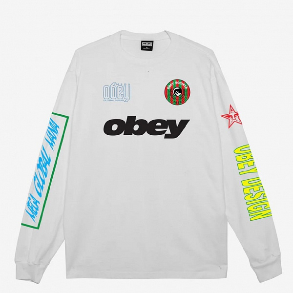 Лонгслив OBEY MEGA GLOBAL MANIA PIGMENT VINTAGE WHITE