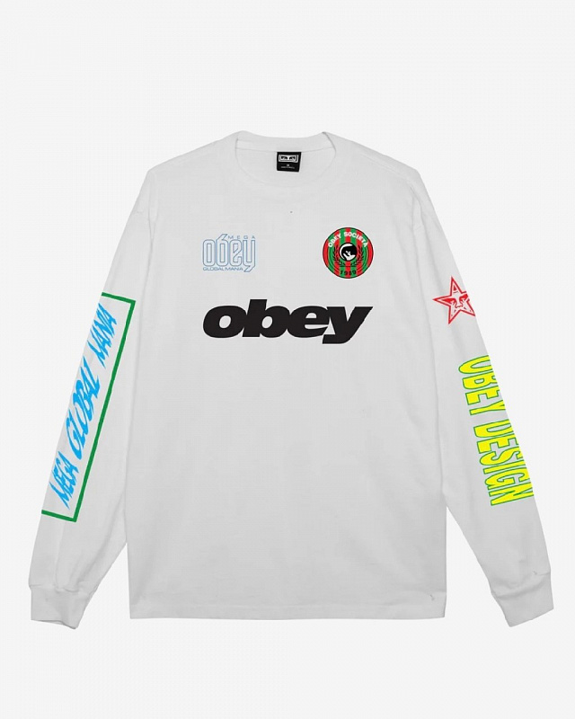 Лонгслив OBEY MEGA GLOBAL MANIA PIGMENT VINTAGE WHITE