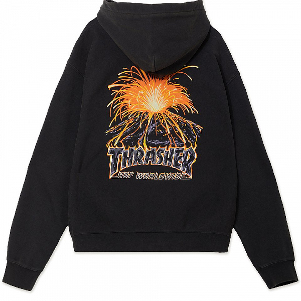 Худи HUF X THRASHER MELTDOWN HEAVYWEIGHT HOODIE WASHED BLACK