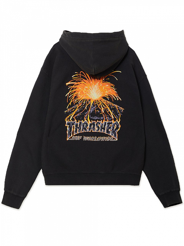 Худи HUF X THRASHER MELTDOWN HEAVYWEIGHT HOODIE WASHED BLACK