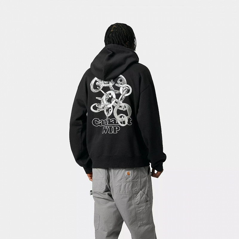 Худи CARHARTT WIP Hooded Charm Link Sweat BLACK / SILVER (STONE WASHED)