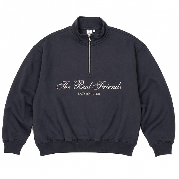 Толстовка THE BAD FRIENDS Half-Zip "Lazy boys club" 420гр графит