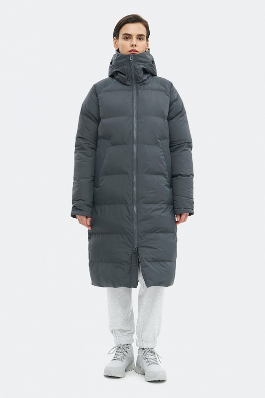 Пуховик SHU женский удлиненный тёмно-серый