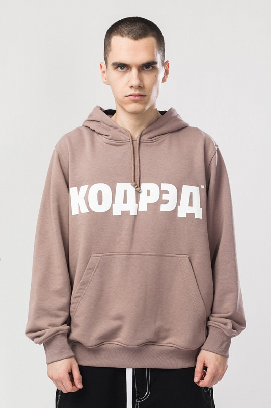1Толстовка CODERED Base Hoodie Wide Summer Лого ТМ Бежевый Темный/Белый принт КОДРЭД