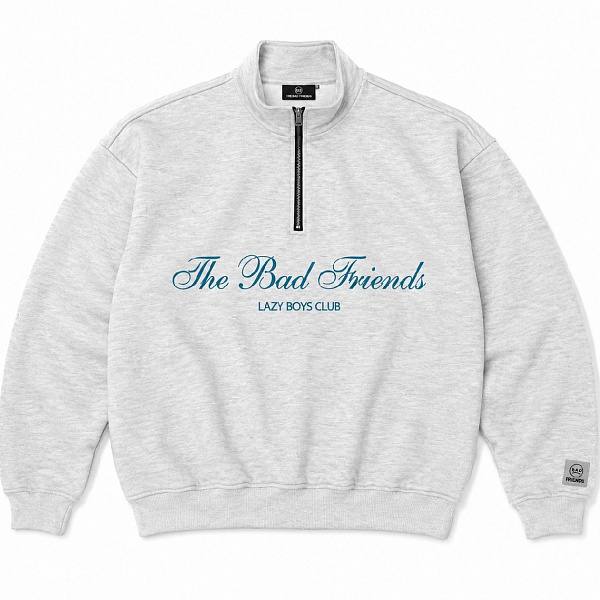 Толстовка THE BAD FRIENDS Half-Zip "Lazy boys club" 420гр серый меланж