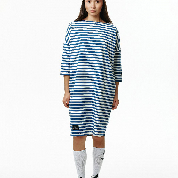 Платье  THE BAD FRIENDS Dress T-shirt Stripes экрю-индиго