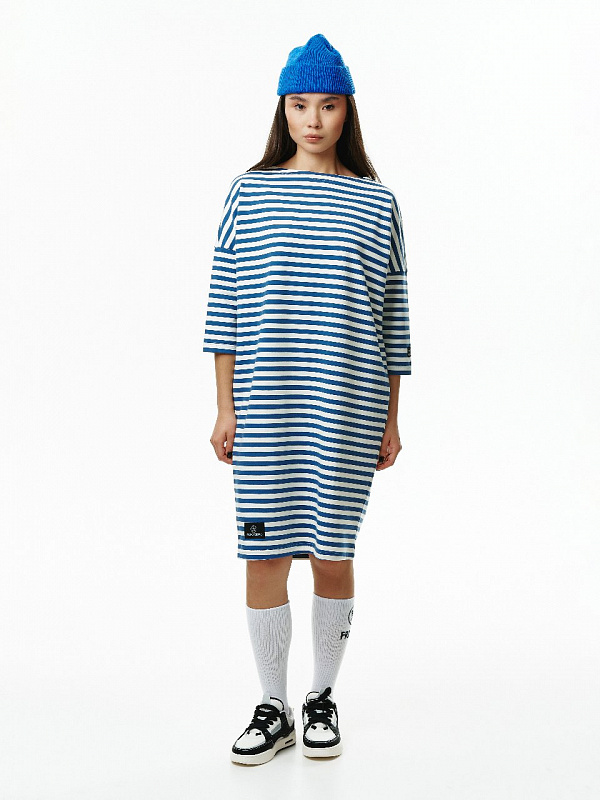 Платье  THE BAD FRIENDS Dress T-shirt Stripes экрю-индиго