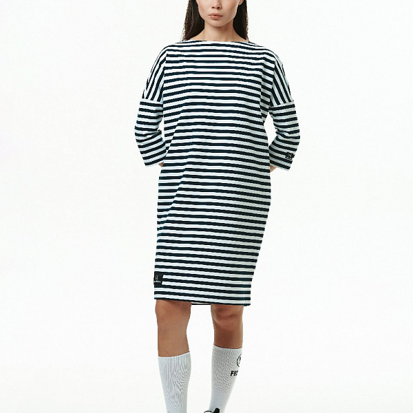 Платье  THE BAD FRIENDS Dress T-shirt Stripes белый-темно-синий